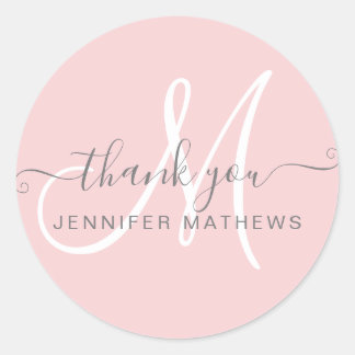 Thank You Elegant Typography Chic Blush Pink  Classic Round Sticker