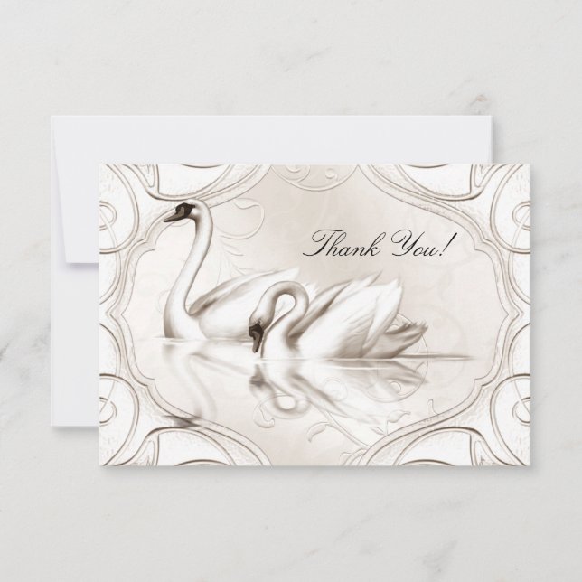 Thank You Elegant Wedding Cream White Swans Set Card (Front)