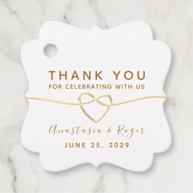 Thank You, Elegant White Gold Wedding Favour Tags (Front)