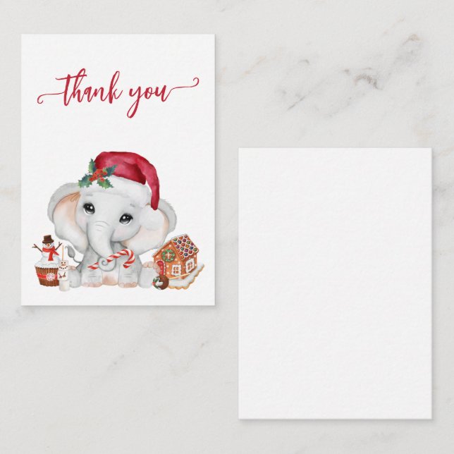 Thank you Elephant Santa Christmas Baby Shower Card (Front/Back)