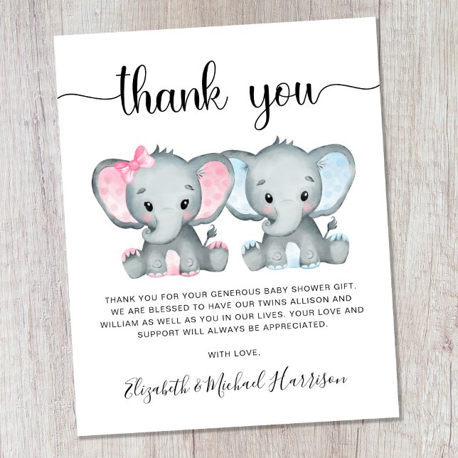 Thank You Elephant Twin Boy Girl Baby Shower (Creator Uploaded)