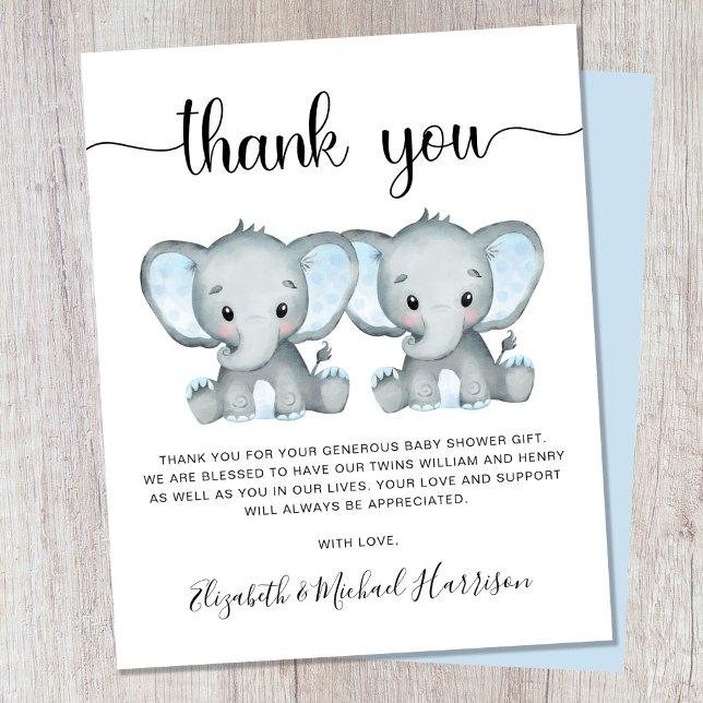 Thank You Elephant Twin Boys Baby Shower (Creator Uploaded)