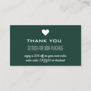 Thank You Emerald Green Discount Heart Business Card