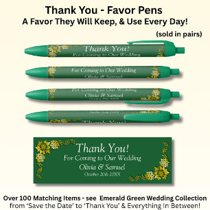 Thank You, Emerald Green & Gold Wedding  Black Ink Pen