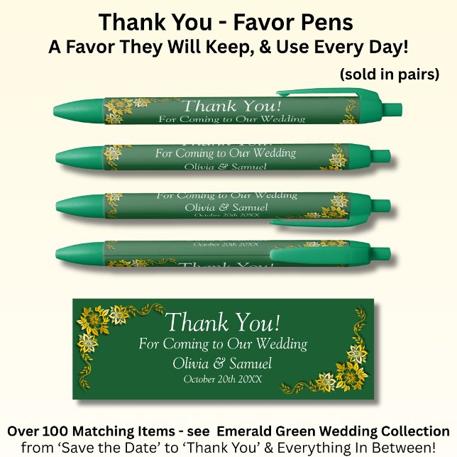 Thank You, Emerald Green & Gold Wedding  Black Ink Pen (Creator Uploaded)