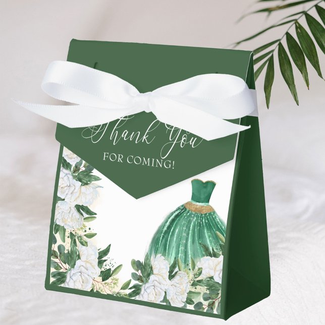 Thank You Emerald Green White Peony Princess Dress Favour Box (Favor boxes with elegant princess dress from my Emerald Greenery and White Peony Collection)
