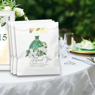 Thank You Emerald Green White Peony Princess Gown Favour Bags