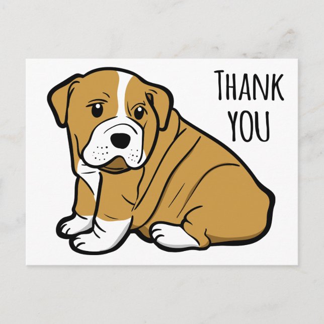 Thank You English Bulldog Puppy Dog Cartoon Postcard (Front)