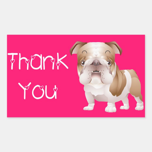 Thank You English Bulldog  Puppy Dog Pink Stickers (Front)