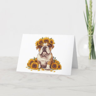 Thank You English Bulldog Sunflower Crown Card