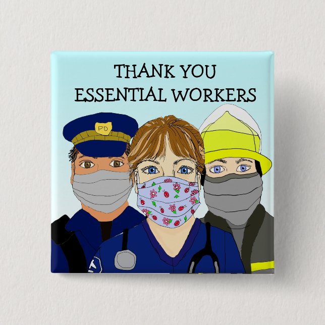Thank you Essential Workers 15 Cm Square Badge (Front)