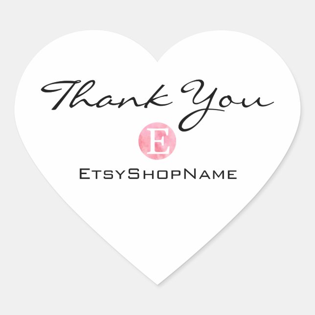 Thank You Ets Shop Name Logo Simply White Heart Sticker (Front)