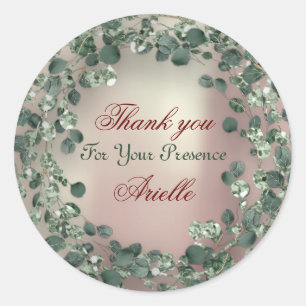 Thank You Eucalyptus Birthday Bride Greenery Pearl Classic Round Sticker