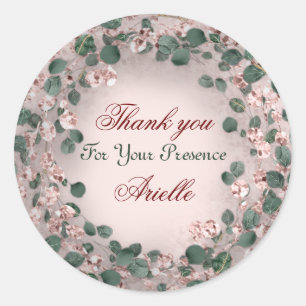 Thank You Eucalyptus Birthday Bride Greenery Rose Classic Round Sticker