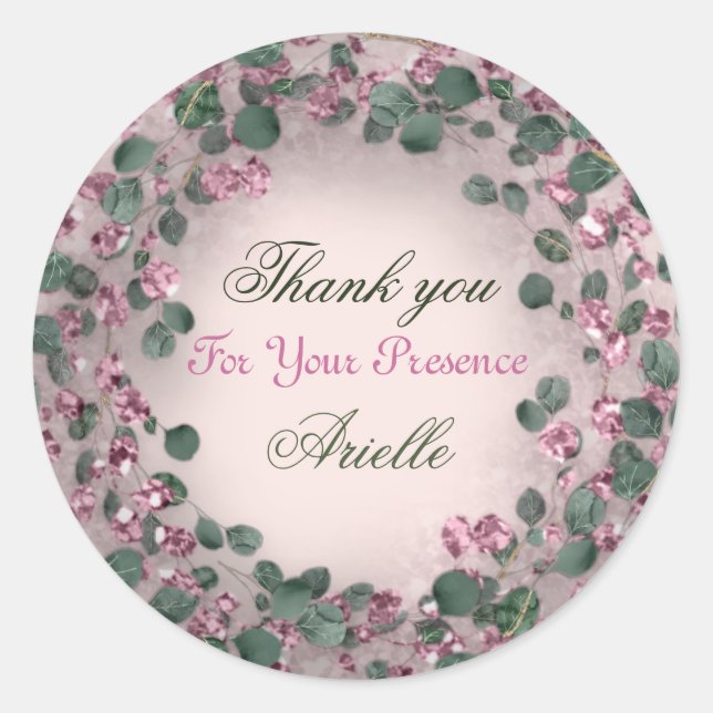 Thank You Eucalyptus Birthday Mint Greenery Pink Classic Round Sticker (Front)