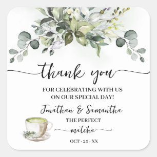 Thank You Eucalyptus Matcha Bridal Shower Square Sticker
