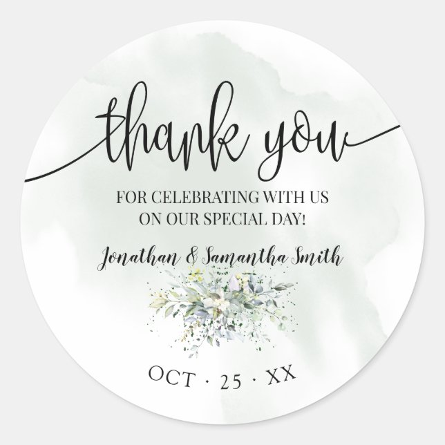 Thank you eucalyptus succulent wedding classic round sticker (Front)