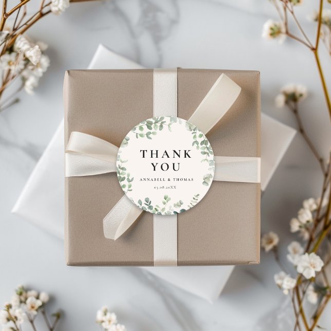 Thank you! Eucalyptus Wedding Classic Round Sticker (Creator Uploaded)