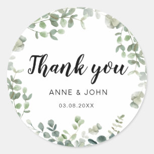 Thank you! Eucalyptus Wedding Classic Round Sticker