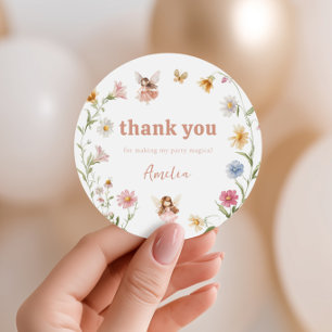 Thank you Fairy Colourful Widflower Girls Birthday Classic Round Sticker