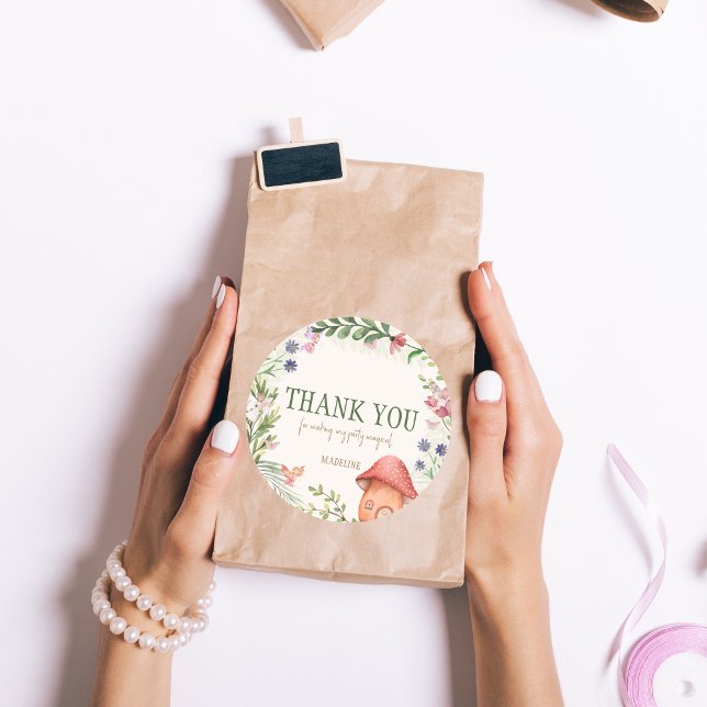 Thank you Fairy Enchanted Forest Party Favour Classic Round Sticker (Creator Uploaded)