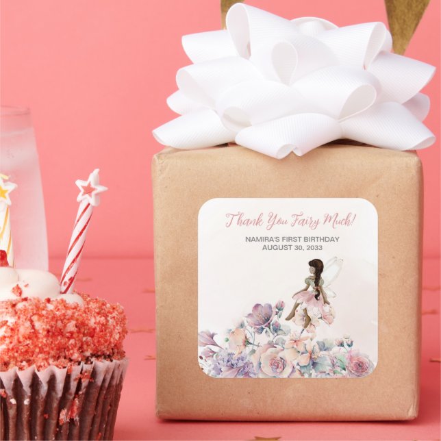 Thank you Fairy Much Birthday Favour Square Sticker (Party)
