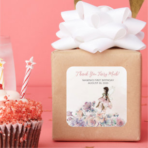 Thank you Fairy Much Birthday Favour Square Sticker