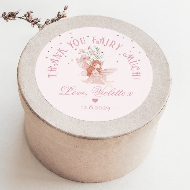 Thank you Fairy Much Fairy 1st Birthday Magical Classic Round Sticker (Creator Uploaded)