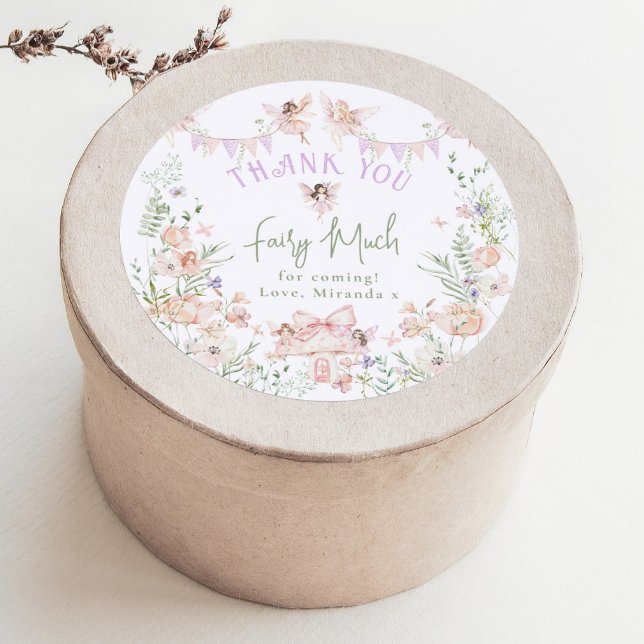 Thank you Fairy Much Fairy 1st Birthday Whimsical Classic Round Sticker (Creator Uploaded)