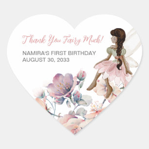 Thank you Fairy Much Garden Party Birthday Favour Heart Sticker