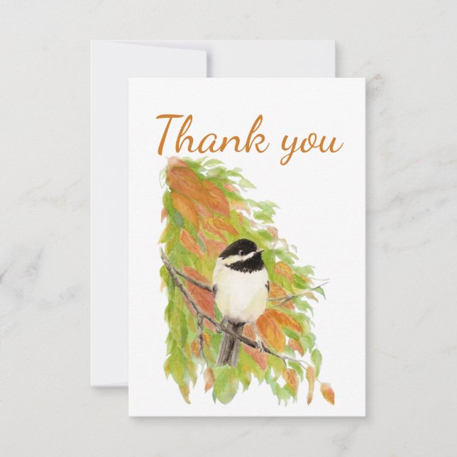 Thank You Fall Autumn Chickadee Bird Nature Art Card (Front)