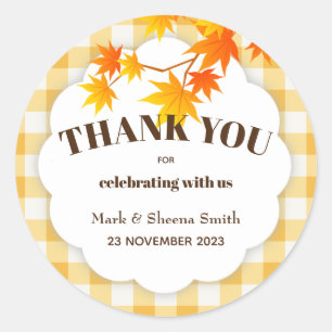 Thank You Fall Autumn Gingham Maple Thanksgiving Classic Round Sticker