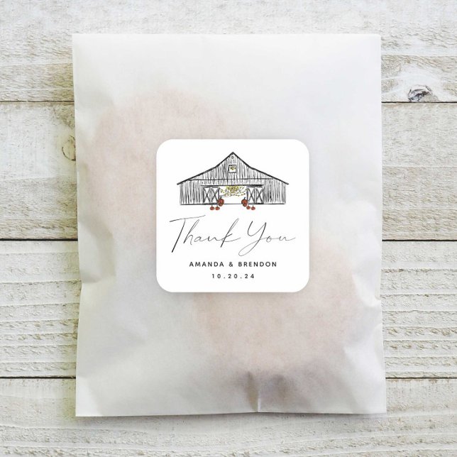 Thank You Fall Barn Pumpkins Wedding Square Sticker (Creator Uploaded)