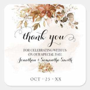 Thank you Fall eucalyptus Shower Autumn Wedding Square Sticker