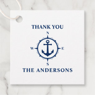 Thank You Family Name Compass Anchor White & Blue Favour Tags
