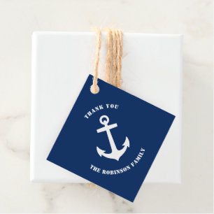 Thank You Family Name Nautical Boat Anchor Navy Favour Tags