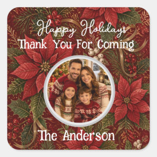  Thank You Family  Photo Floral Crimson Christmas Square Sticker