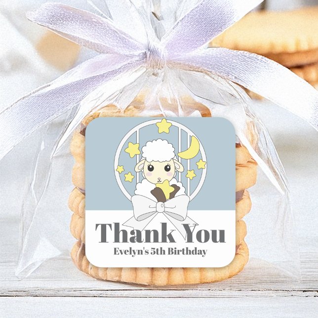 Thank You Farm Animal Little Sheep Kids Birthday Square Sticker (Creator Uploaded)