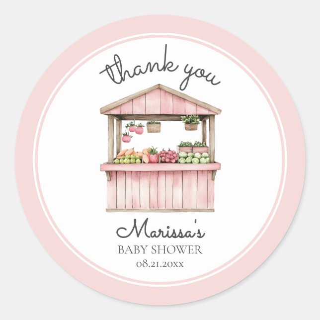 Thank You Farmers Market Girl Baby Shower Classic Round Sticker (Front)