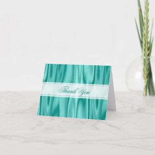 Thank You: Faux Aqua Satin Fabric Texture You Card
