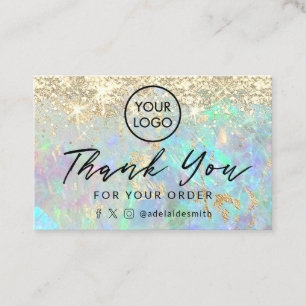 thank you faux glitter opal background business card