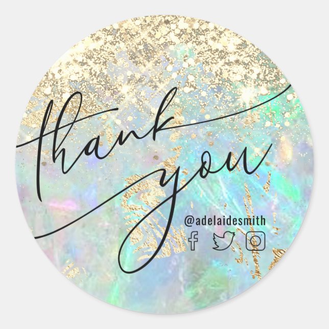 • thank you faux glitter opal  classic round sticker (Front)