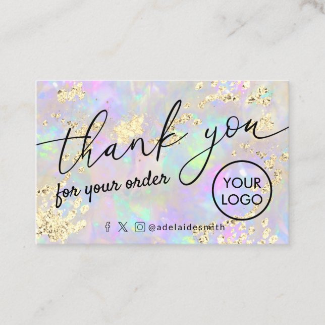 thank you faux glitter opal texture business card (Front)