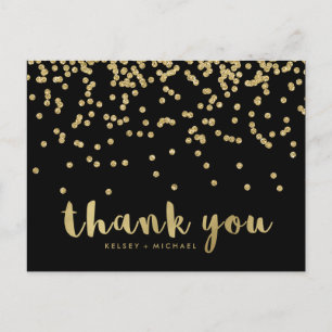Thank You   Faux Gold Confetti on Black Postcard