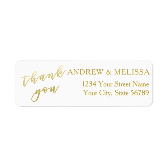 Thank you | Faux Gold Script Wedding Label Return Address Label