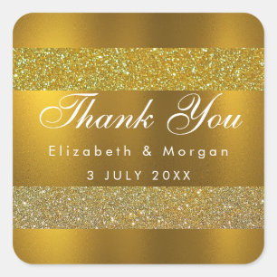 Thank You Faux Gold Sequins Bow Diamond Square Sticker