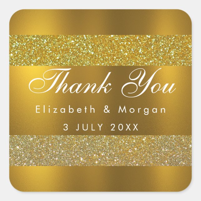 Thank You Faux Gold Sequins Bow Diamond Square Sticker (Front)