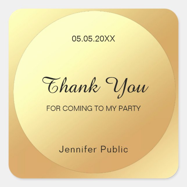 Thank You Faux Gold Template Elegant Calligraphy Square Sticker (Front)
