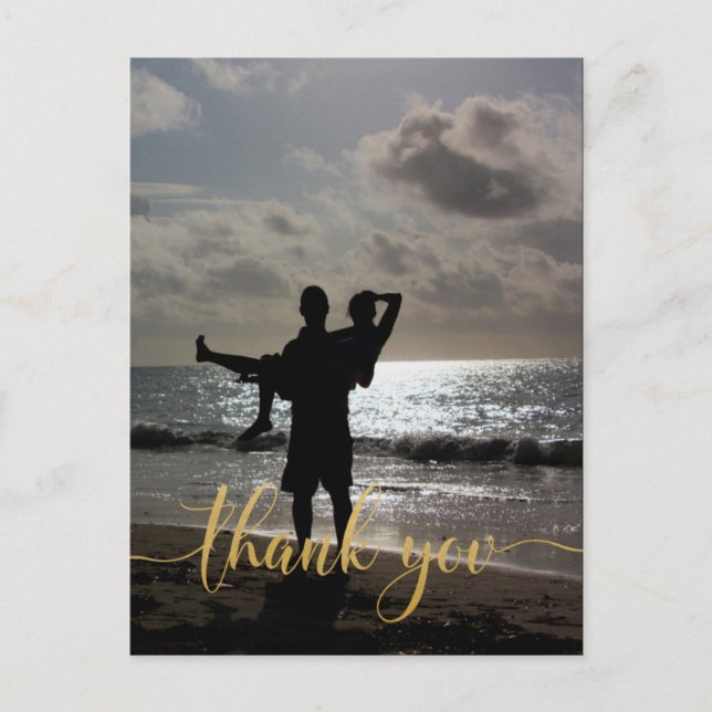 Thank You Faux Gold Typography Personalised Postcard (Front)
