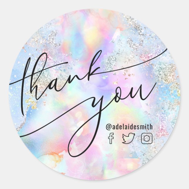 thank you faux holographic faux glitter classic round sticker (Front)